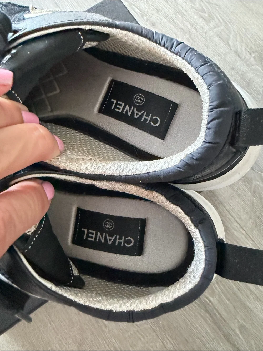 Chanel woman’s Black Mesh & Leather Sneakers